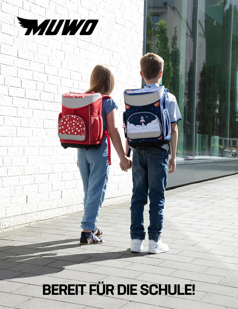 MUWO Kinder Schulranzen Set 5tlg. ergonomischer leichter Schulrucksack mit Sporttasche, Turnbeutel,