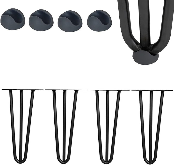 Melko 4 Stück Hairpin Legs Haarnadel Tischbeine aus 12mm Stahl Tischfuss inkl. Bodenschoner | Höhe 3