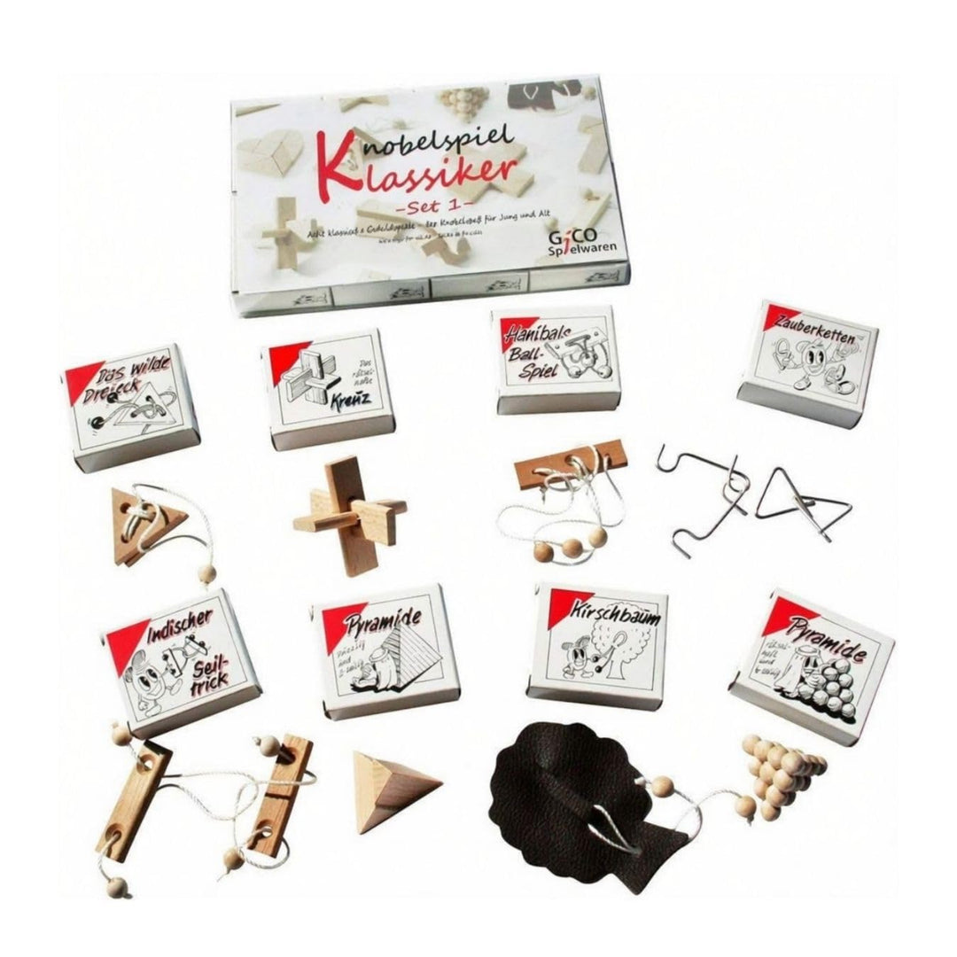 GICO Knobelspiel Klassiker Sets - 8 Geschicklichkeitsspiele in Geschenkverpackung - incl. Lösung (Se