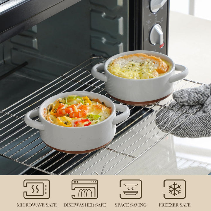 MALACASA Mini Cocotte Set 440 ml, 4 Stück Auflaufform Klein aus Steingut mit Deckel und Griffen, für