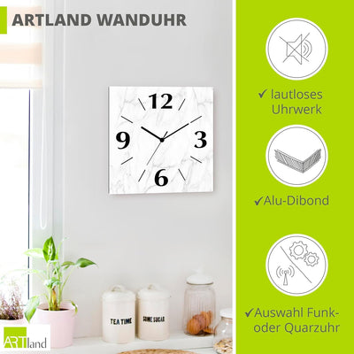 ARTLAND Wanduhr ohne Tickgeräusche Alu Quarzuhr 30x30 cm Quadratisch Lautlos analoge Quarzuhr, 4 Zif