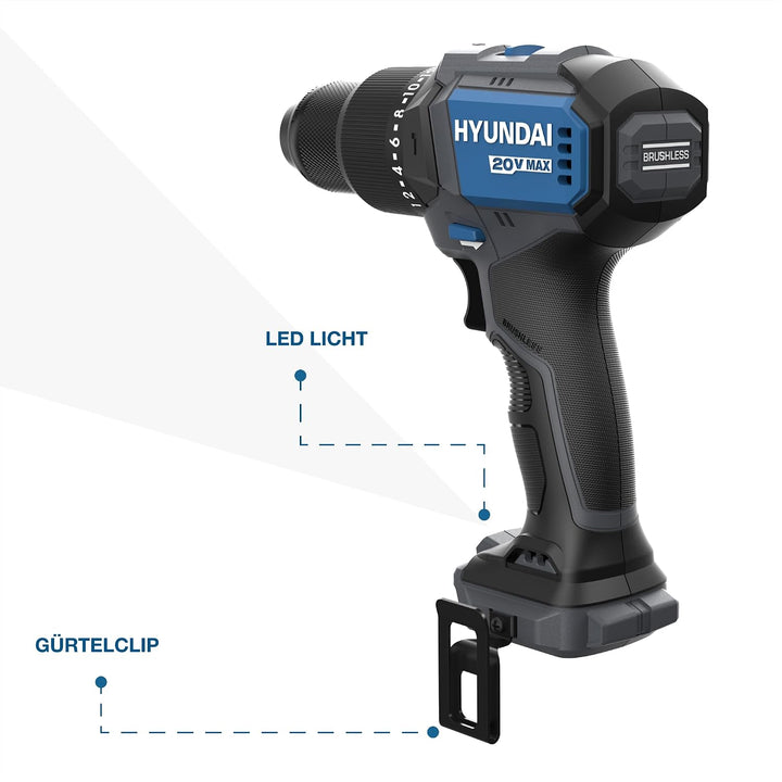 HYUNDAI Akku-Schlagbohrschrauber HD20X-60 | 20V, bürstenloser Motor, 60 Nm, 13mm Metallbohrfutter, 2