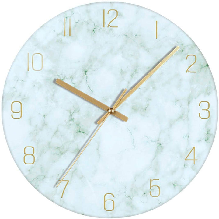 VIKMARI Glas Wanduhr, 30 cm Leise Nicht Tickend Batteriebetriebene Marmor Wanduhren, Runde Vintage G