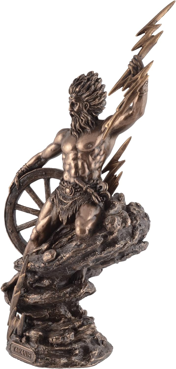 Taranis keltischer Gott des Donners - mit Blitz und Wagenrad bronziert by Veronese