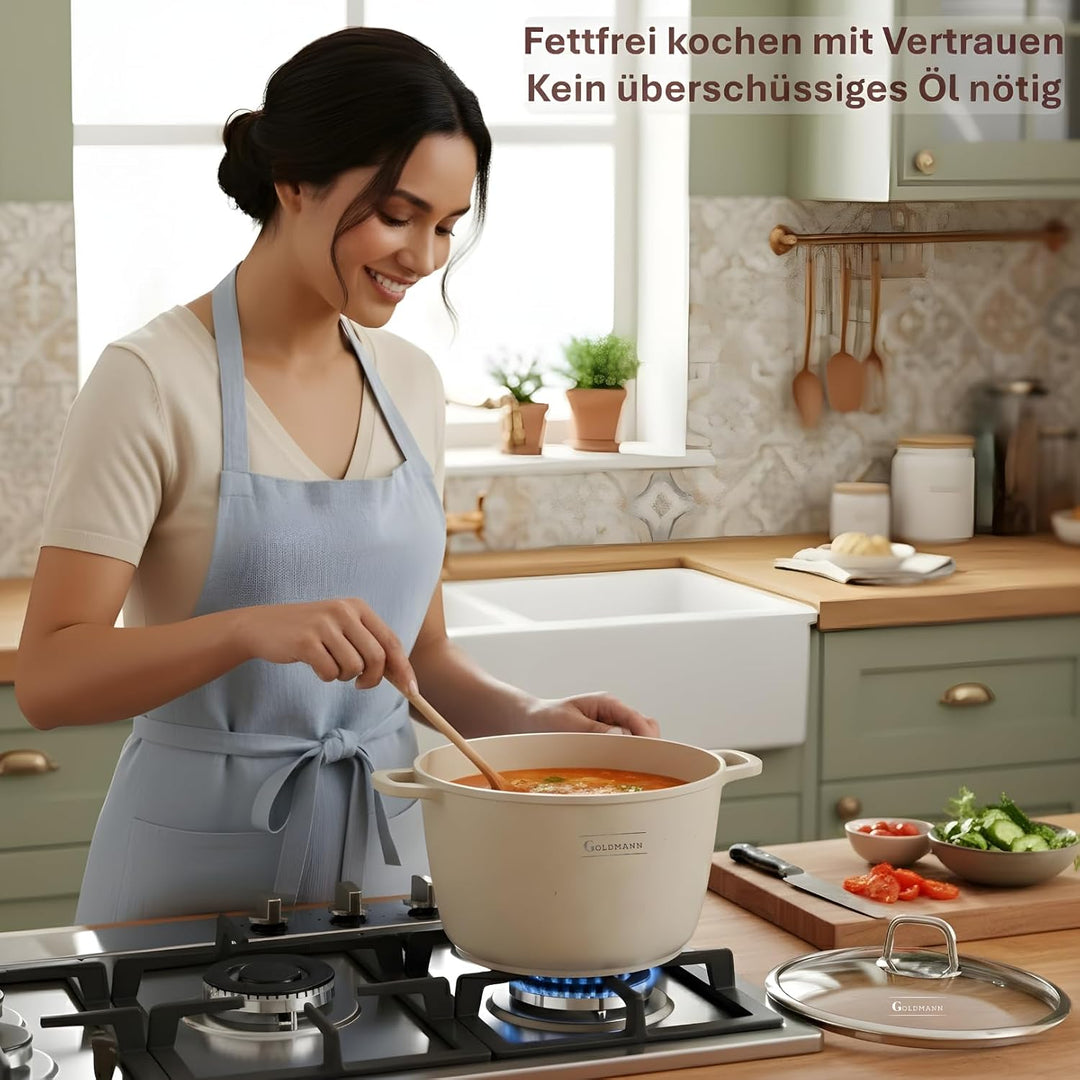 GOLDMANN 20 CM Aluguss Kochtopf 4L | Suppentopf Schmortopf induktionsgeeignet mit Keramik Antihaftbe