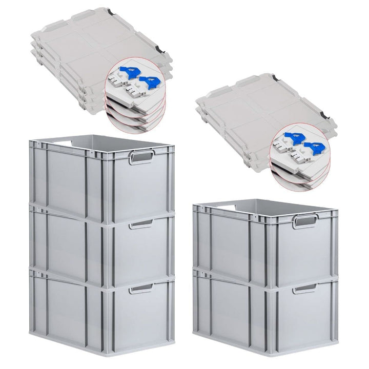 PROREGAL SuperSparSet 5x Eurobox NextGen Grip mit Scharnierdeckel und blauen Schiebeschnappverschlüs