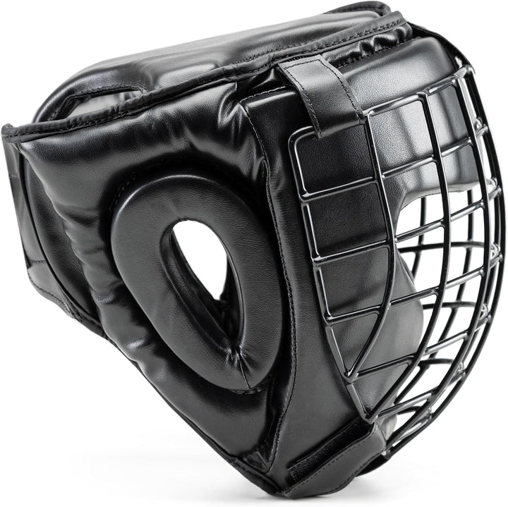 Evolution Trainingsboxhelm aus Kunstleder mit Metallgitter, Kopfschutz Boxen für Kickboxen, Kampfspo