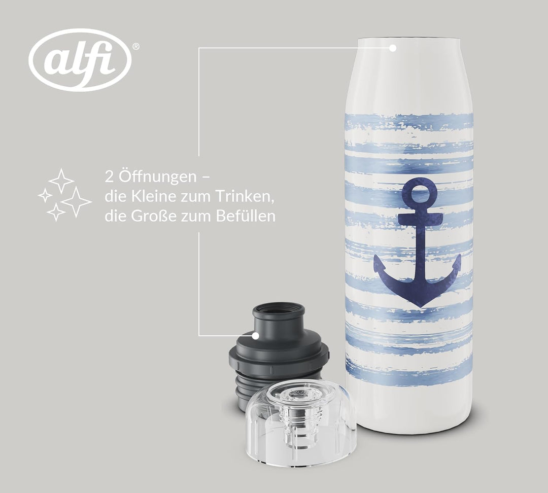 alfi KIDS ISO BOTTLE 500ml, Blau Weiss Anker, Isoliertrinkflasche Kinder Edelstahl, absolut dicht mi
