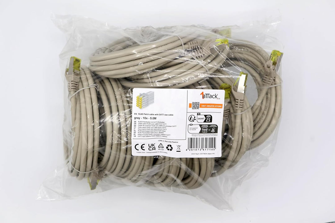 Cat.7 Netzwerkkabel 5m Grau 10 Stück Cat7 Ethernetkabel Netzwerk LAN Kabel Rohkabel 10 Gb s SFTP PIM