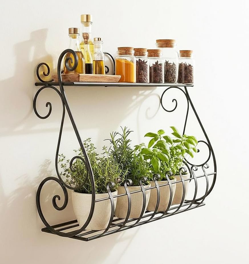 DanDiBo Kräuterregal Kücheregal Balkonregal Wand Metall Schwarz Sebino 50 cm Wandregal Blumenregal P