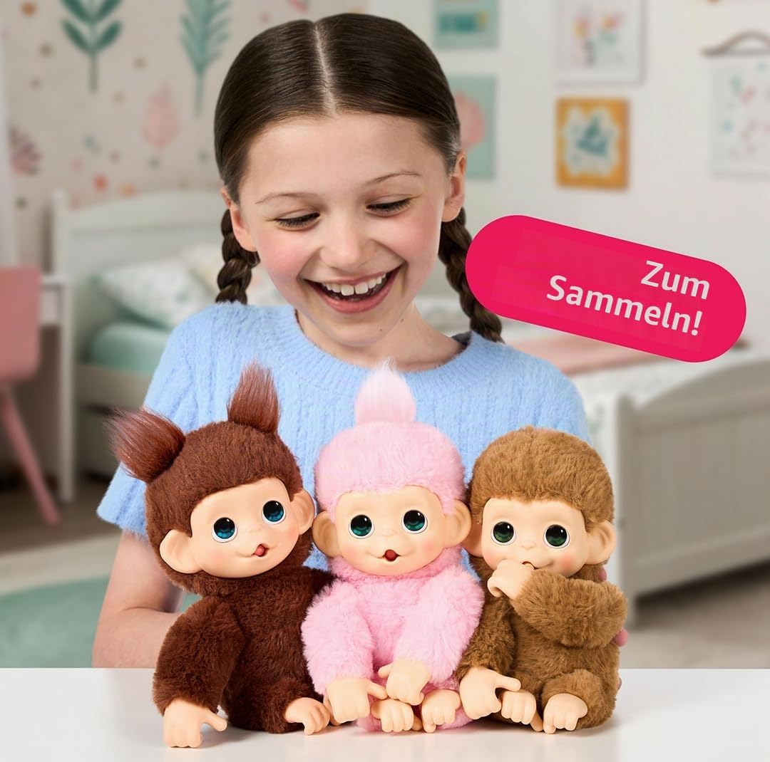 Little Live Pets Baby Monkey Minis – interaktiver Plüschaffe Pepi Peach mit über 20 realistischen Ge