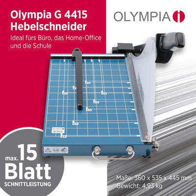 Olympia G 4415 Hebelschneider (für Büro, DIN A3, 15 Blatt, Metallauflage, Papierschneider mit Schnit