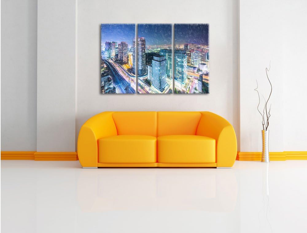 Pixxprint Moderne Architektur in Tokio / 3-Teilig/Gesamtmass 120cm Leinwandbild bespannt auf Holzrah