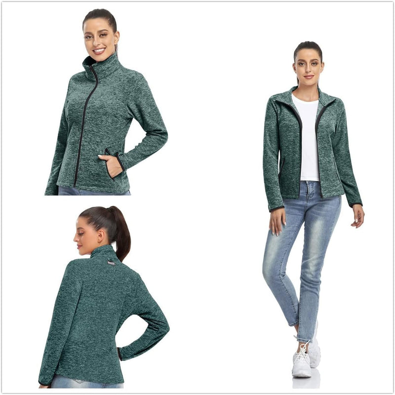 Soneven Fleecejacke Damen, Damen Fleece Jacke mit Durchgehendem Reissverschluss Langärmlig Leicht Fu