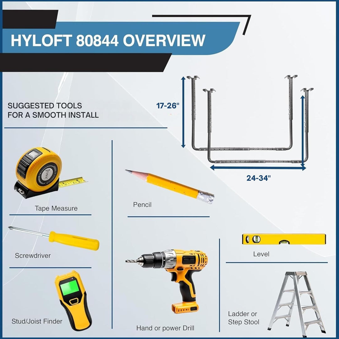 HyLoft 80844-10 86,4 x 66 cm Verstellbare Garagen-Deckenhalterung Lagerregal Kit – Hammertone, Hamme