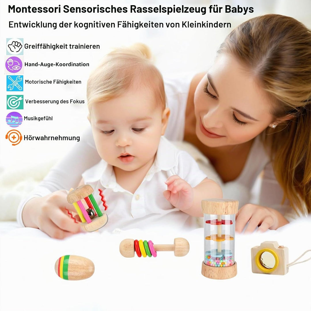 Rassel-Spielset für Kinder von 3-8 Jahren | Montessori-inspirierter Regenstab, Maracas, Kaleidoskop