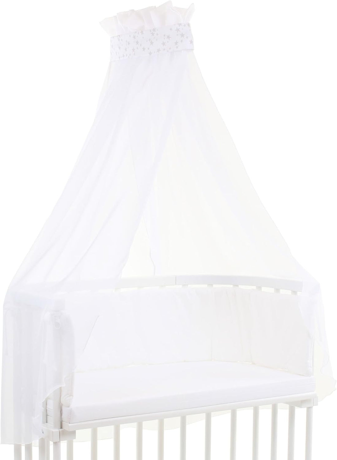babybay Himmel Piqué mit Band passend für alle Modelle bis 96 cm Länge, weiss Sterne perlgrau, Wei&#