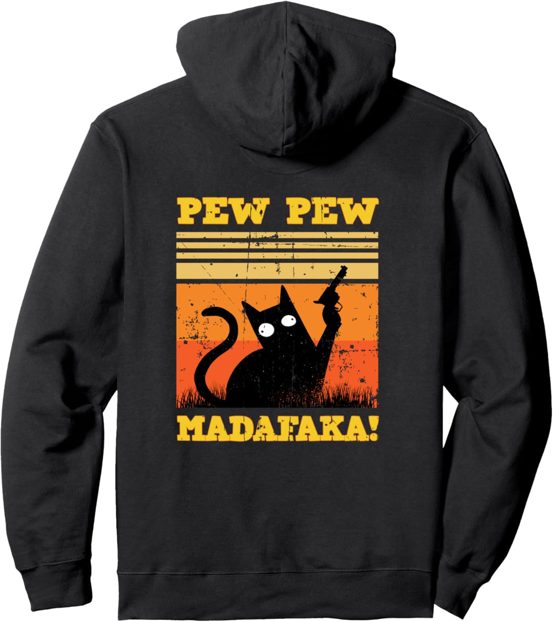Pew Pew Madafakas Katze Crazy Cat Katze Lustige Retro Grafik Pullover Hoodie