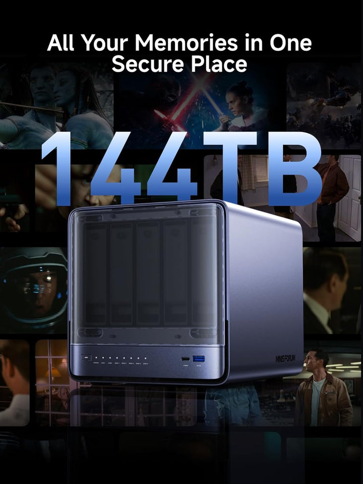 MINISFORUM N5 Pro 5-Bay Desktop NAS,AMD Ryzen AI 9 HX PRO 370,16GB DDR5-Kanäle,1 * 10GbE, 1 * 5GbE,1