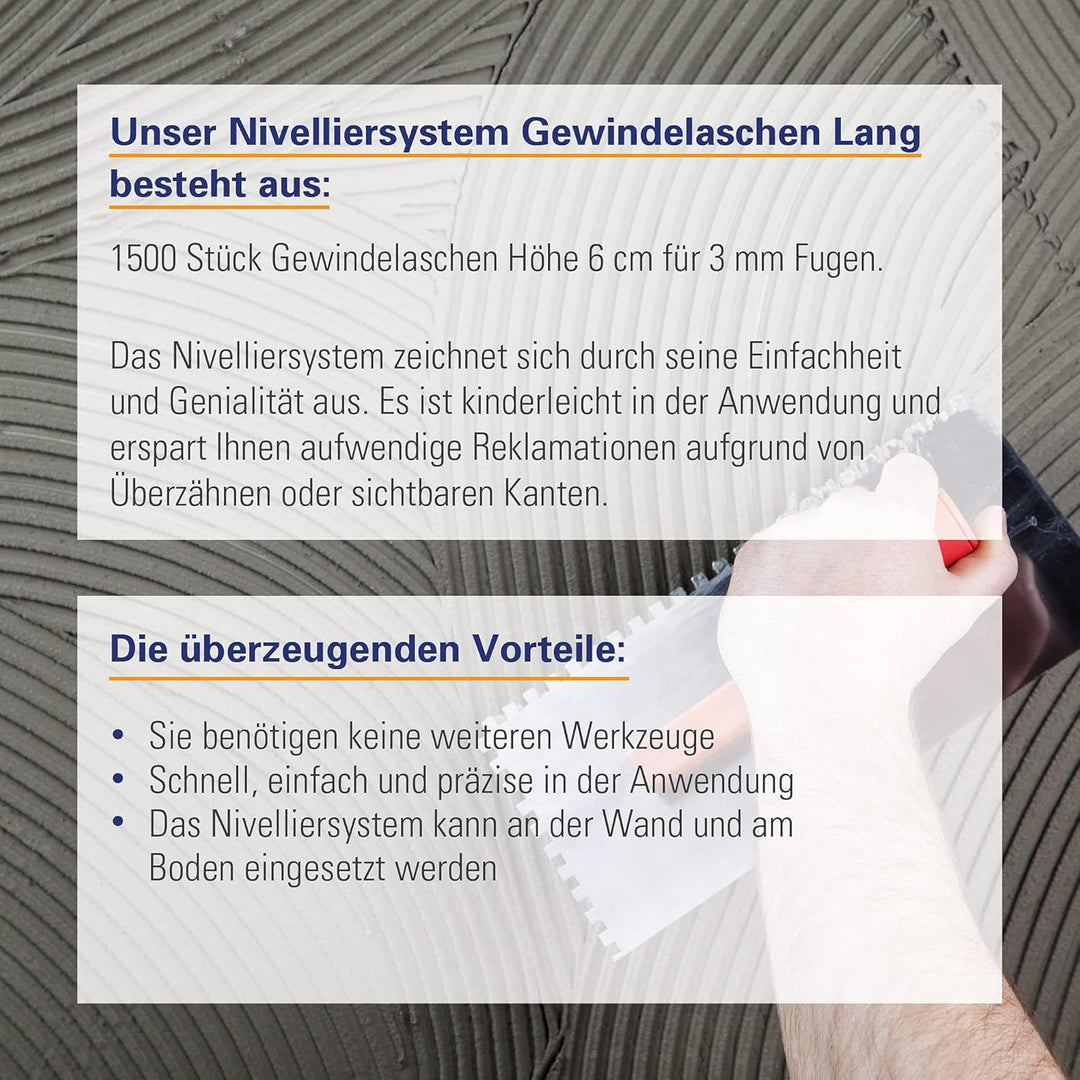 Karl Dahm Gewindelaschen lang für 3 mm Fugen, 1500 Stück, blau I Lange Gewindelaschen für Fliesen-Ni