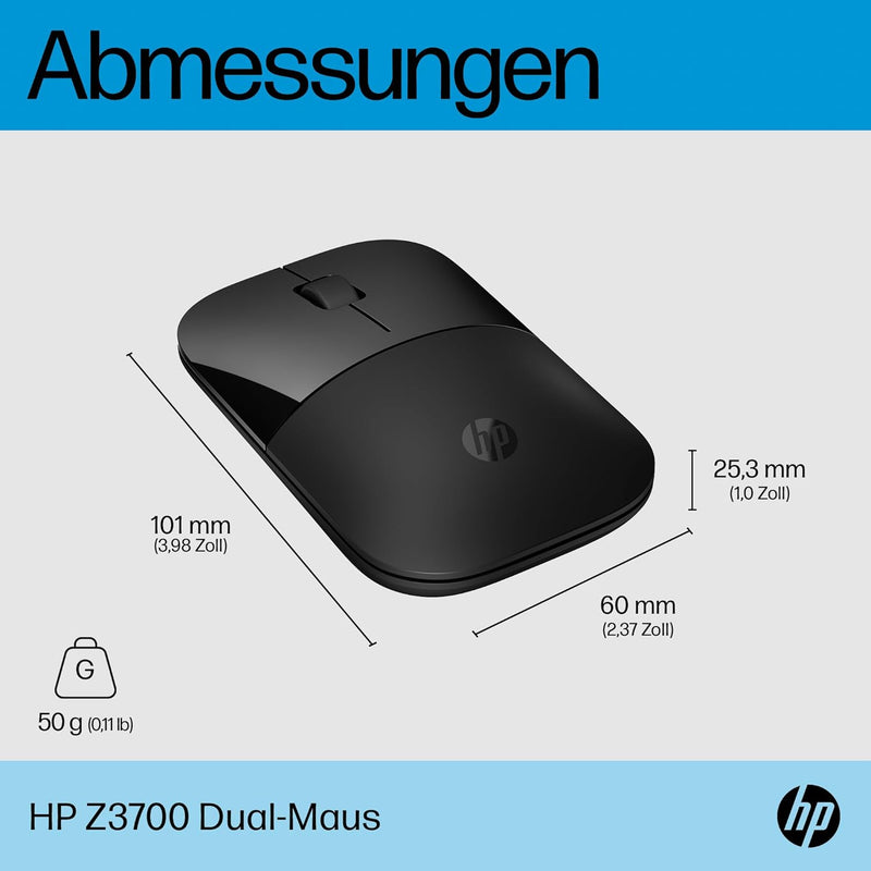 HP Z3700 kabellose Maus | 1200 optische Sensoren | bis zu 16 Monate Batterielaufzeit | 2.4 GHz oder