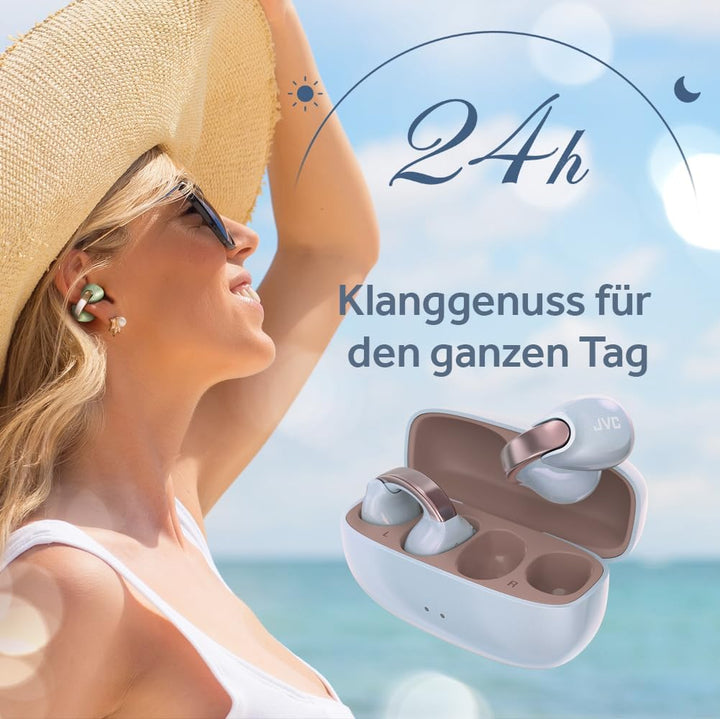 JVC Nearphones HA-NP1T-AN im Earcuff-Design – kabellose Ohrhörer in Perlmutt-Optik, bequemer Passfor