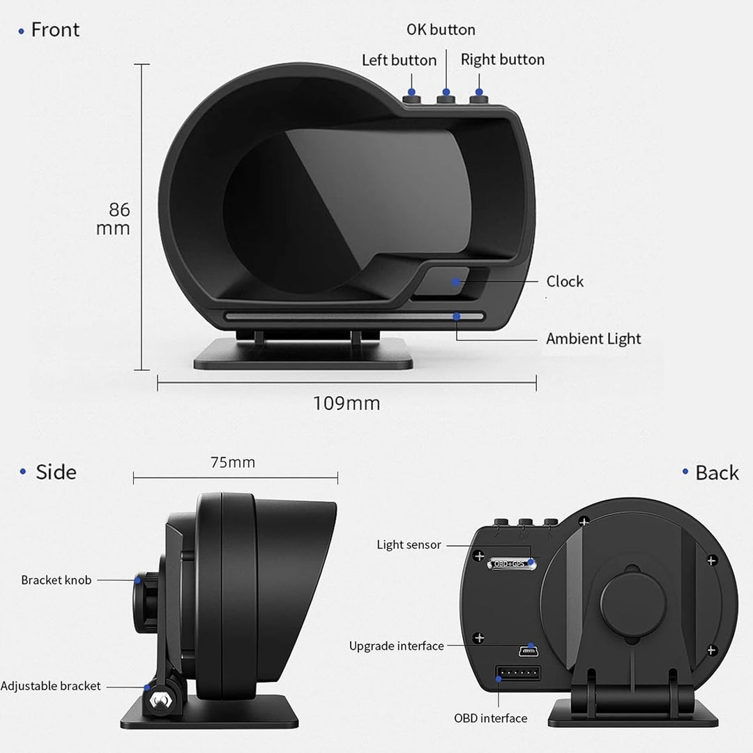 Geloo Head Up Display, Universal Geschwindigkeitsmesser Auto HUD OBD2 + GPS Dual System Digital Tach