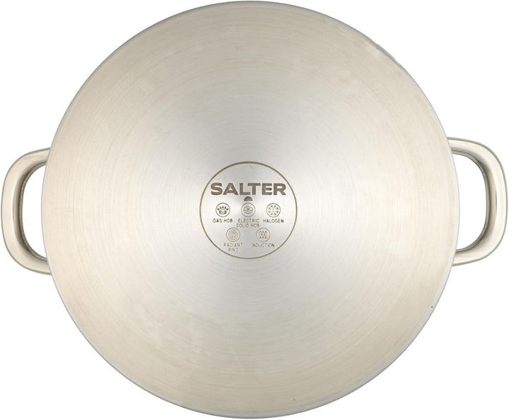 Salter Timeless 24cm Kochtopf - Antihaft-Edelstahl-Kochtopf, 9L, Inklusive Glasdeckel mit Dampfentlü