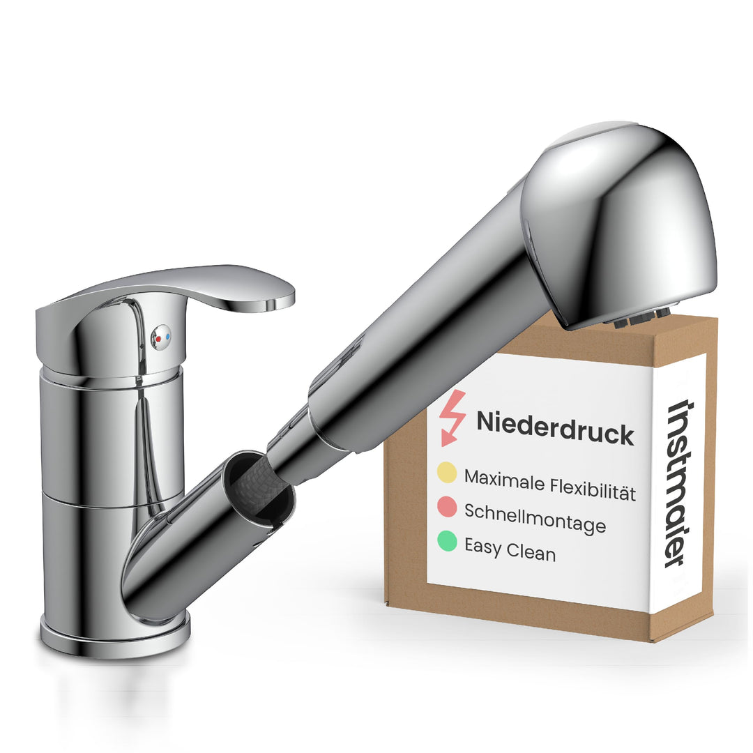 instmaier Elena | Niederdruck Küchenarmatur mit Geschirrbrause | Chrom |Wasserhahn Küche | ausziehba