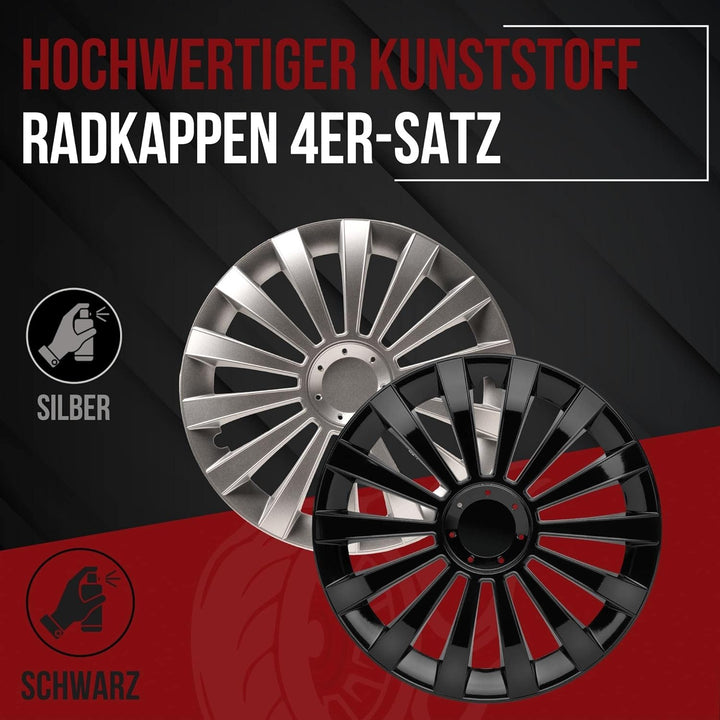 Albrecht 16 Zoll Radkappen schwarz für Stahlfelgen - Meridian Radzierblenden aus hochwertigem Kunsts