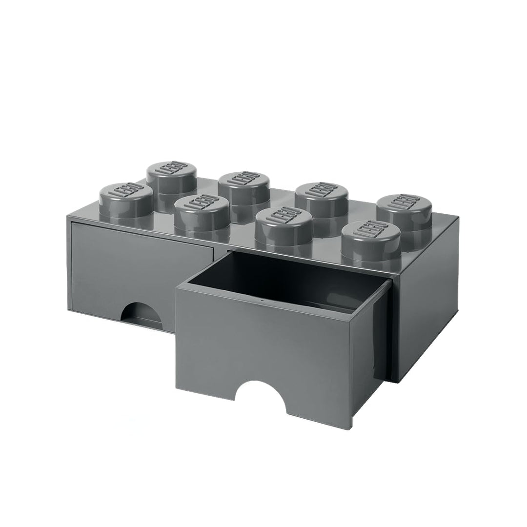 Room Copenhagen 40061754 Lego 8 Noppen, 2 Schubladen, stapelbare Box, 9,4 l, Dunkelgrau, 8 knoppen
