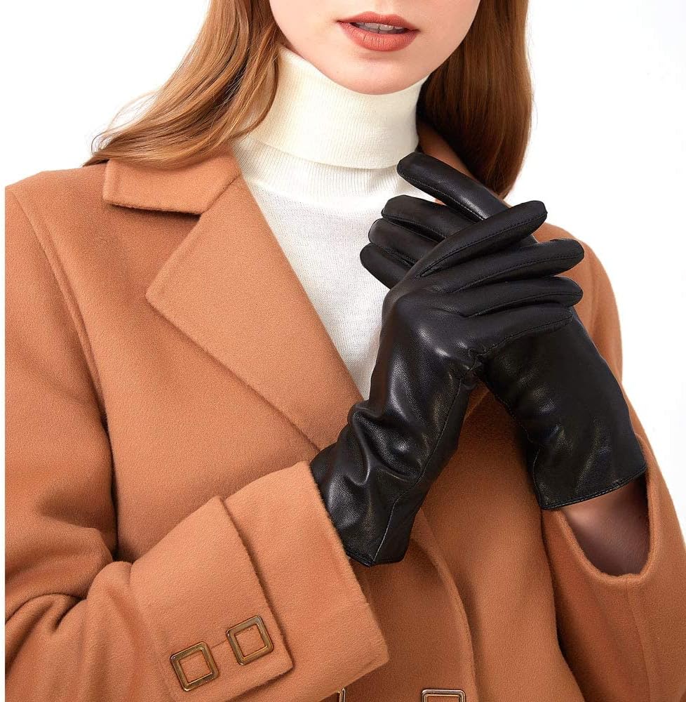 ZLUXURQ Damen Leder Handschuhe echtes Lammleder und mit Kaschmir Wolle gefütterte warme Winter Hands
