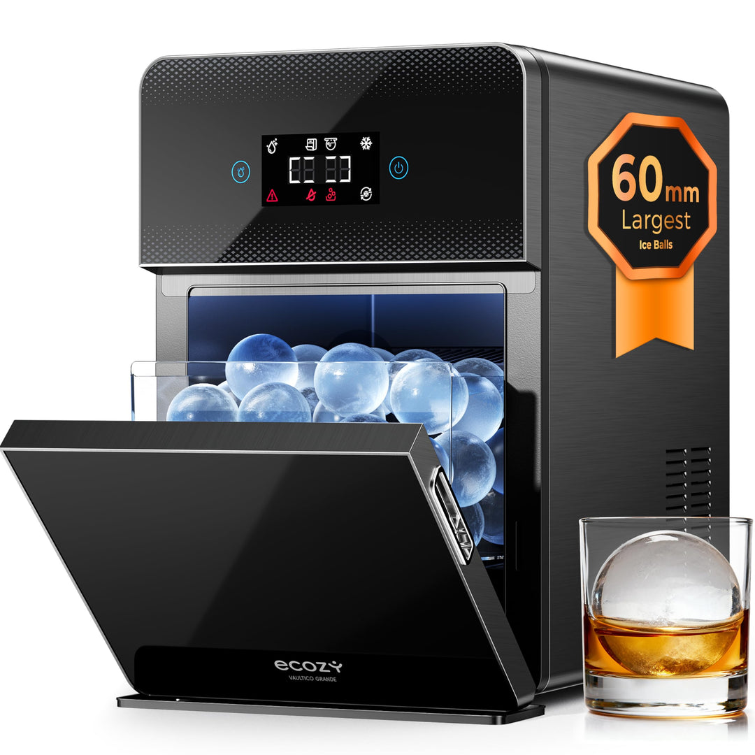 ecozy 60mm Klare Eiswürfelmaschine für Eiskugeln, 3 Kugeln/45 Min, 96 Kugeln/Tag, Automatische Wasse