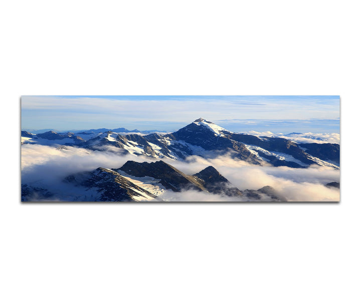 Paul Sinus Art Panoramabild auf Leinwand und Keilrahmen 120x40cm Neuseeland Gebirge Schnee Wolken