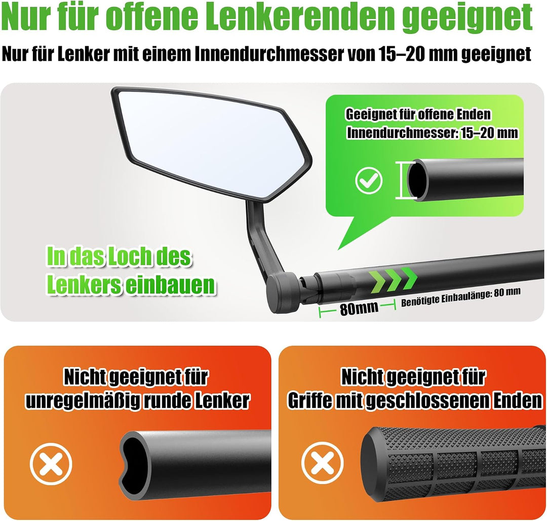 RBRL Fahrradspiegel Extra Grosse Bar End Fahrradspiegel, Schlagfestes Echtglas Spiegelfläche Rückspi