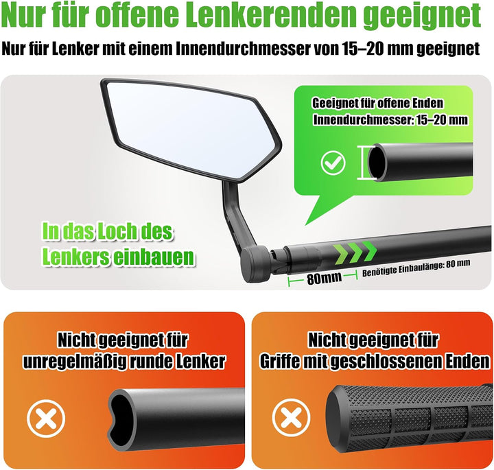 RBRL Fahrradspiegel Extra Grosse Bar End Fahrradspiegel, Schlagfestes Echtglas Spiegelfläche Rückspi
