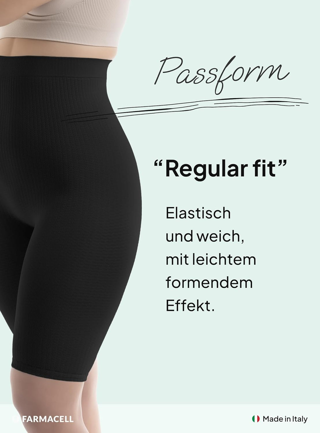 FarmaCell 113 Shorts Hohe Taille, massierende und reduzierende Hose, Anti-Cellulite, S-M Schwarz