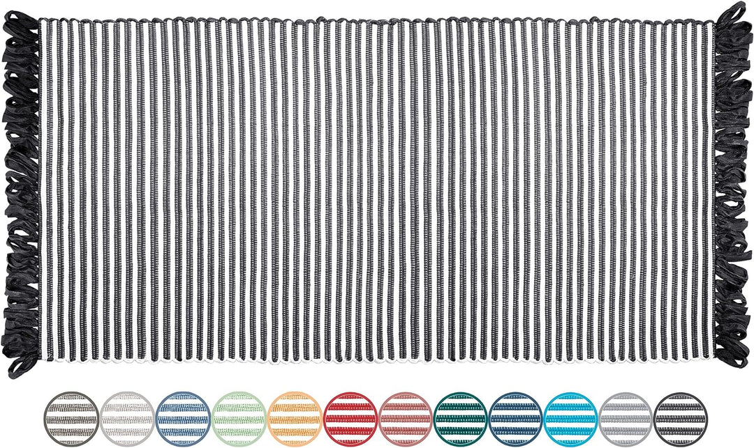 Lashuma Läufer Flur Nachhaltig und Handgewebt Schwarz - Weiss, Grösse: Boho Teppich 60x120 cm 60x120