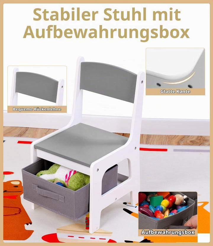 Relquorax Kindertisch und 2 Stühle Set 2-in-1 Kunststoffbausteine Kompatibel Aktivität, mit 6 Aufbew