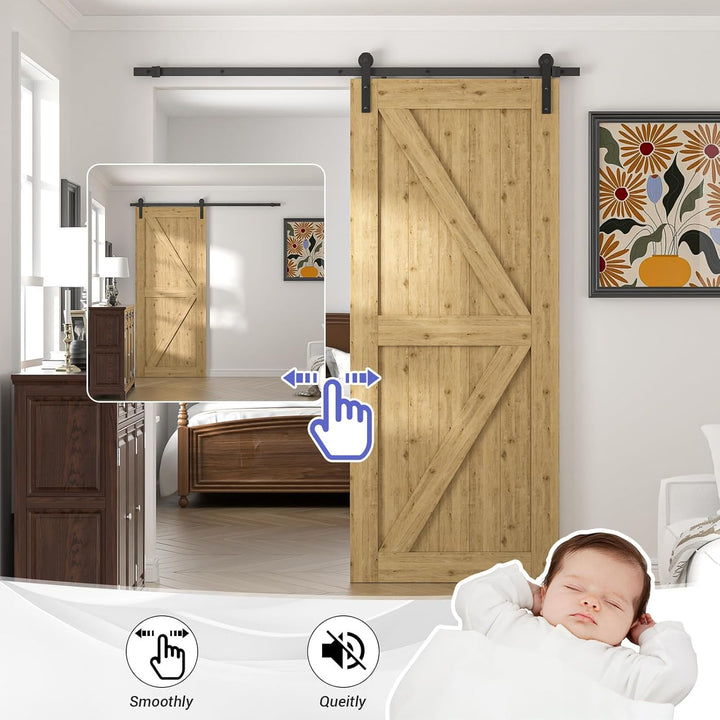 TSMST 6.7FT/202cm Schiebetürsystem Komplett-Set für Schiebetüren,Schwarz Schienen-Kit Passend für ei