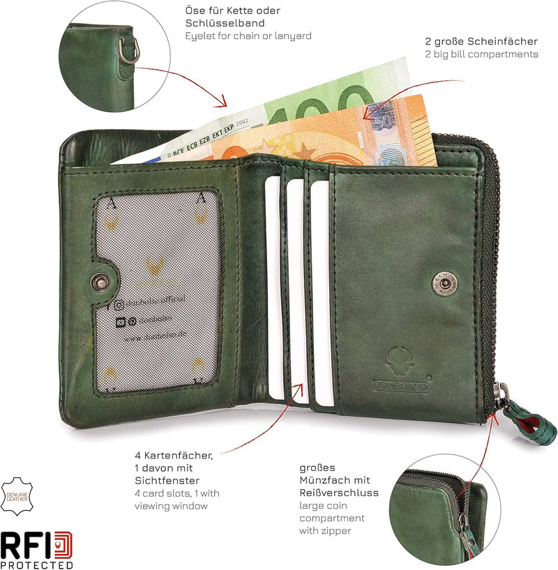 DONBOLSO® Damen Slim-Wallet Rio I Mini Ladies-Geldbörse aus Leder I 4 Kartenfächer & RFID- Schutz BZ