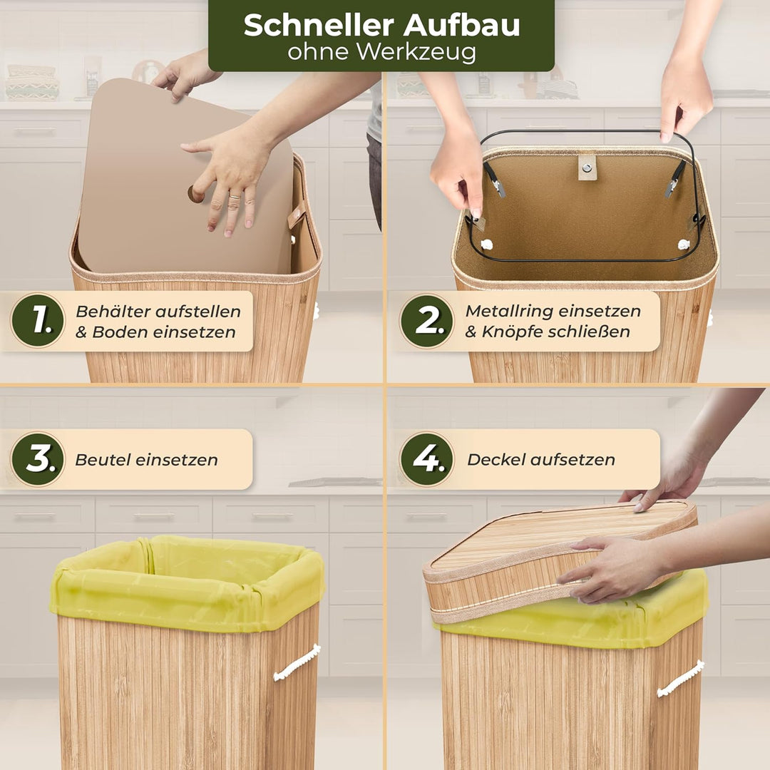 Müllsackständer gelber Sack Mülleimer schön aus Bambus inkl. waschbarer Innentasche - Gelber Sack Be