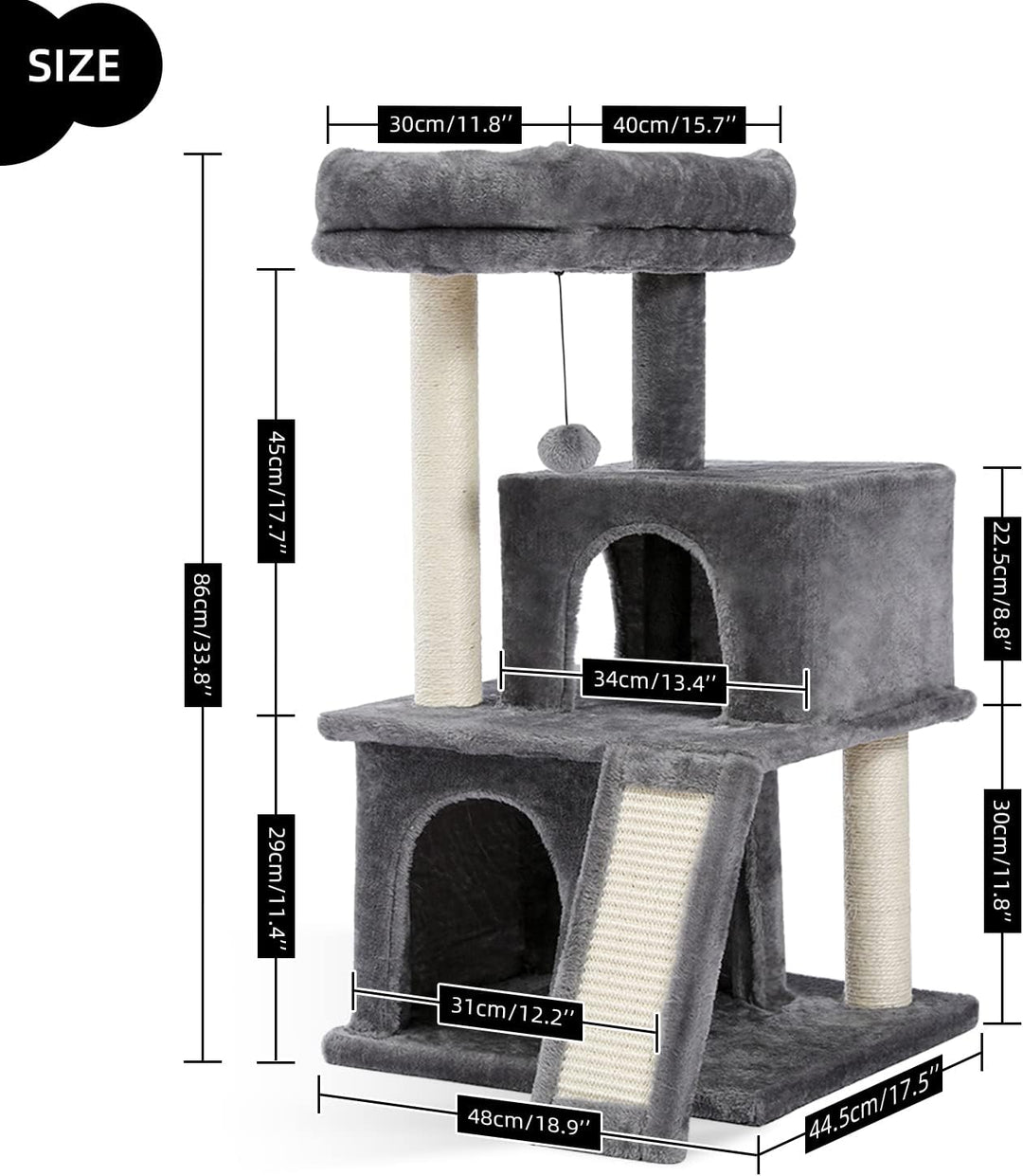 PETEPELA Katzenbaum Kratzbaum Kratzbäume Katzenmöbel mit Sisal-Seil Plüsch Liege höhlen Spielhaus Sp
