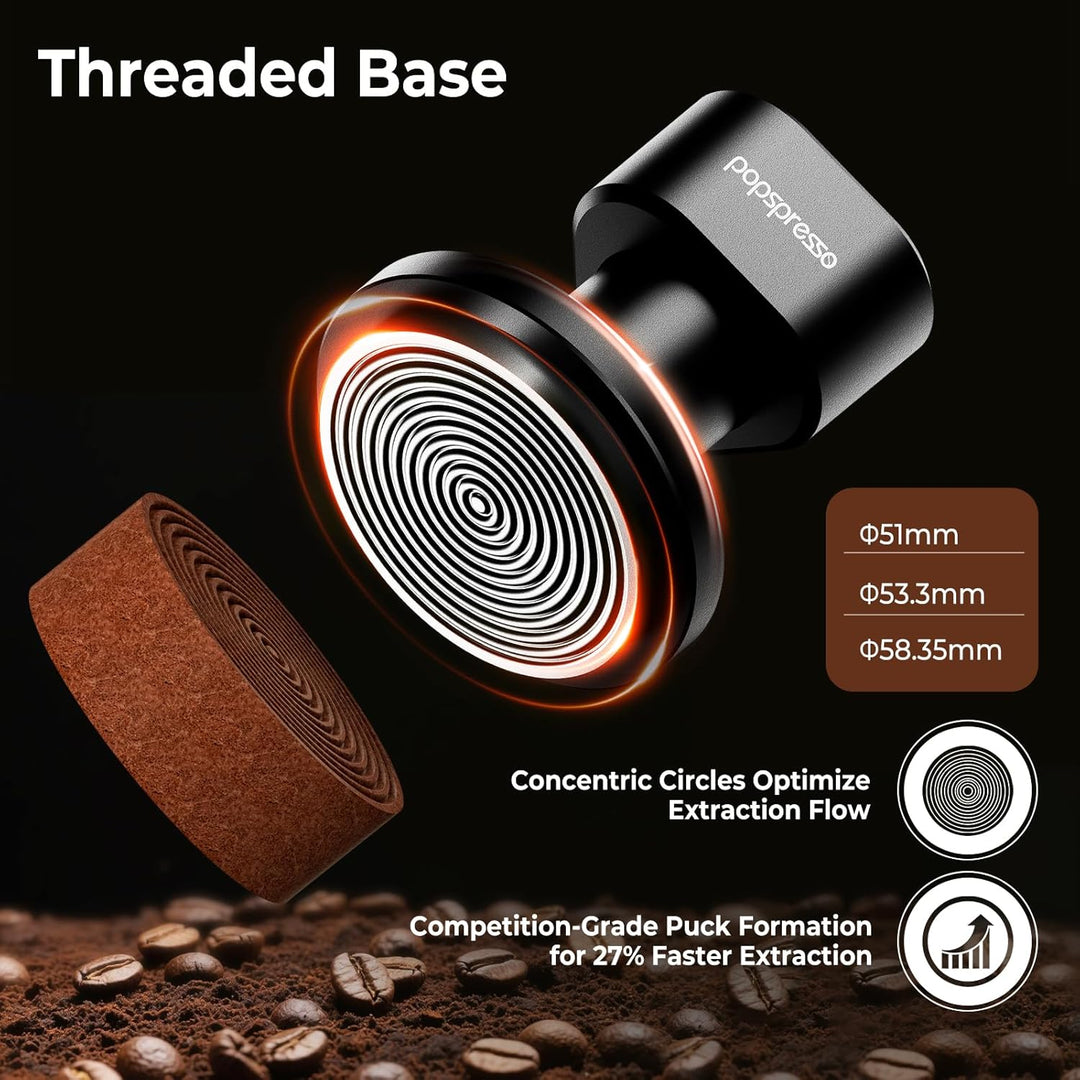 58,35 mm Espresso-Tamper, stossfestes Design mit akustischer Rückmeldung, 3-fach gefederter Kaffee-T