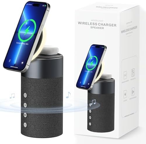 COLSUR Bluetooth Lautsprecher, Mag-Safe Kabelloses Ladegerät, Bluetooth Lautsprecher mit Nachtlicht,