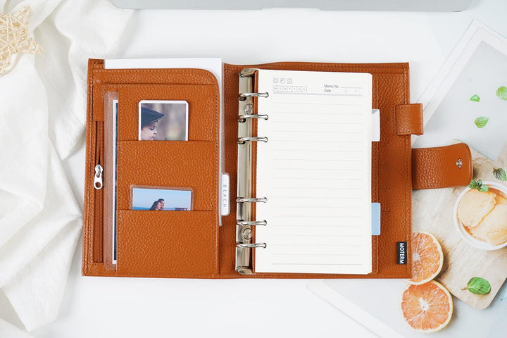Moterm Personal Regular Ringe Planer - Echtes Leder Binder Organizer (25mm Ring, Kiesel-Gebranntes o