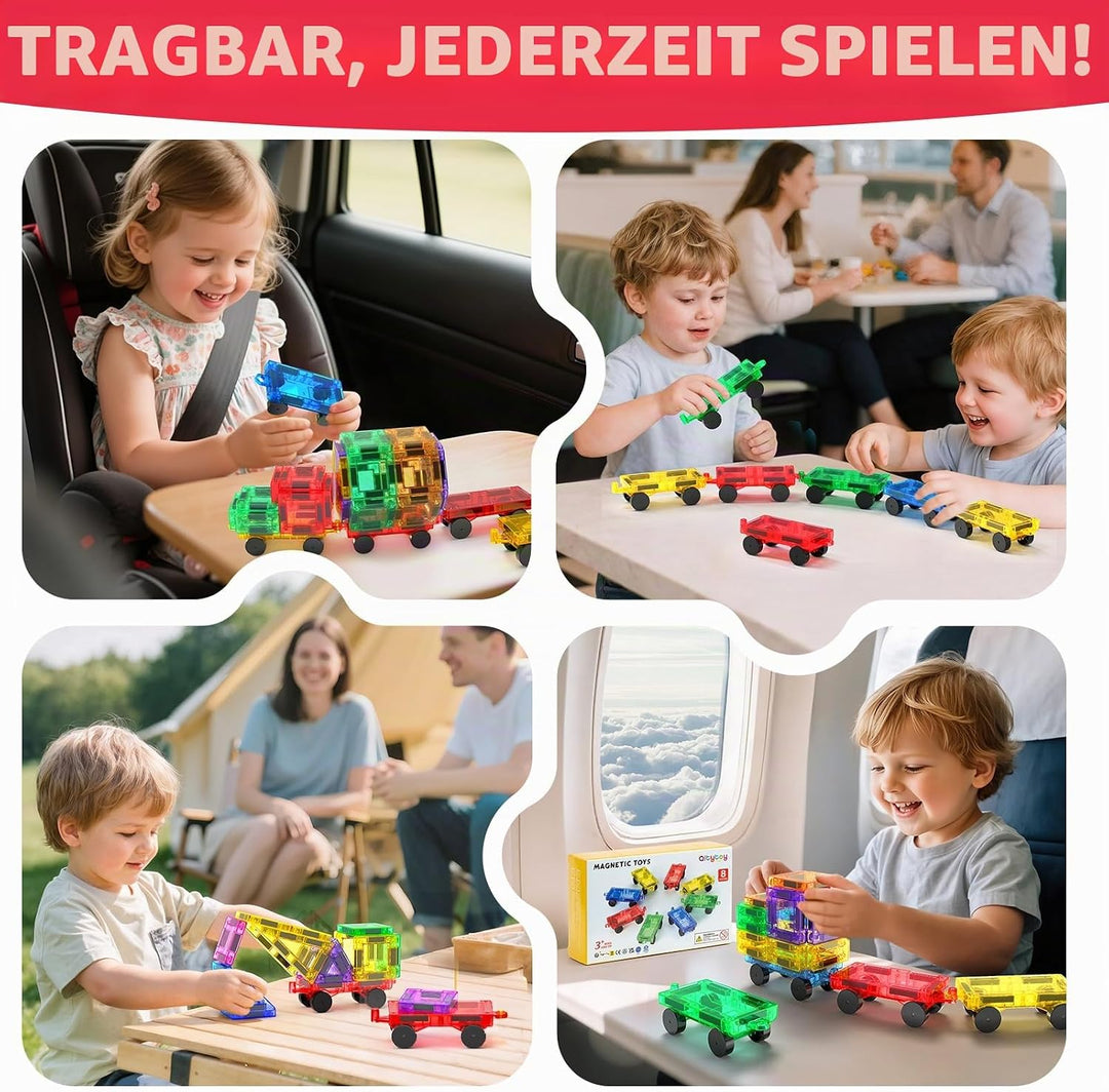 8 Stück Magnetbausteine Mini Auto Set Kompatibel mit Mini- und Standard Magnetische Bausteine Reises