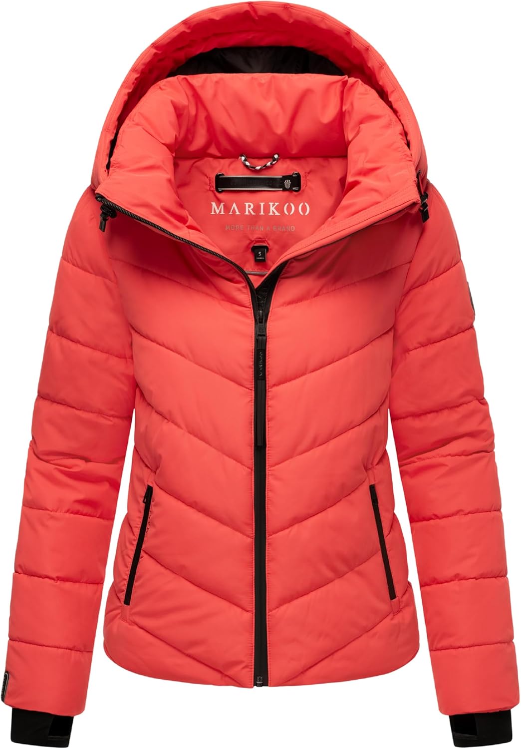 MARIKOO Damen Winterjacke warme Steppjacke mit abnehmbarer Kapuze Samuiaa XVI XS-3XL XS Coral Red, X