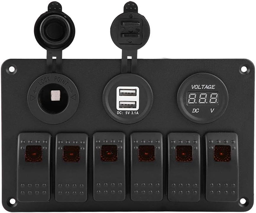 Schalttafel, 12V 24V 6 Gang Auto Boot Marine LED Wippschalter Panel Dual USB Voltmeter Zigarettenanz