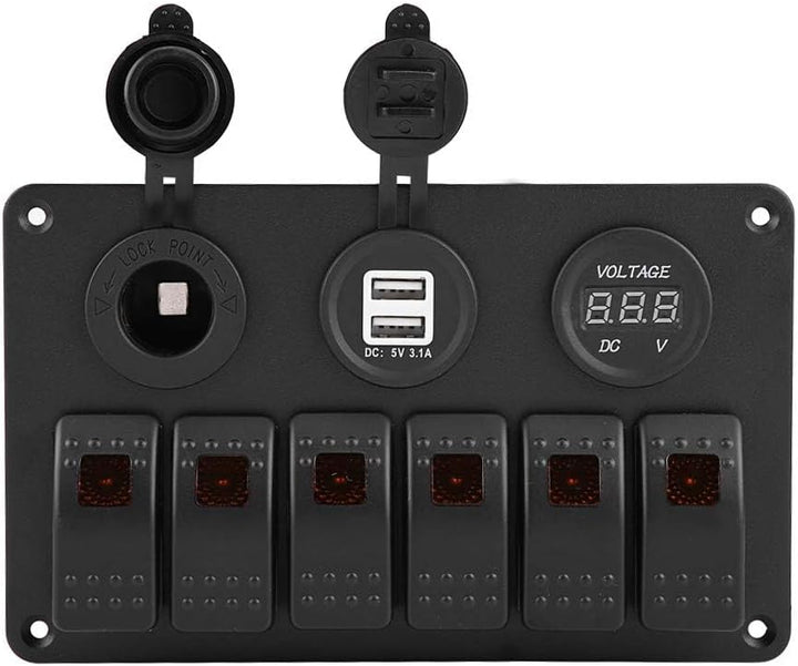 Schalttafel, 12V 24V 6 Gang Auto Boot Marine LED Wippschalter Panel Dual USB Voltmeter Zigarettenanz